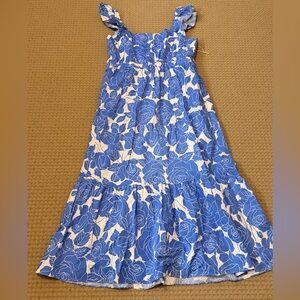 London Times Blue and White Floral Maxi Dress